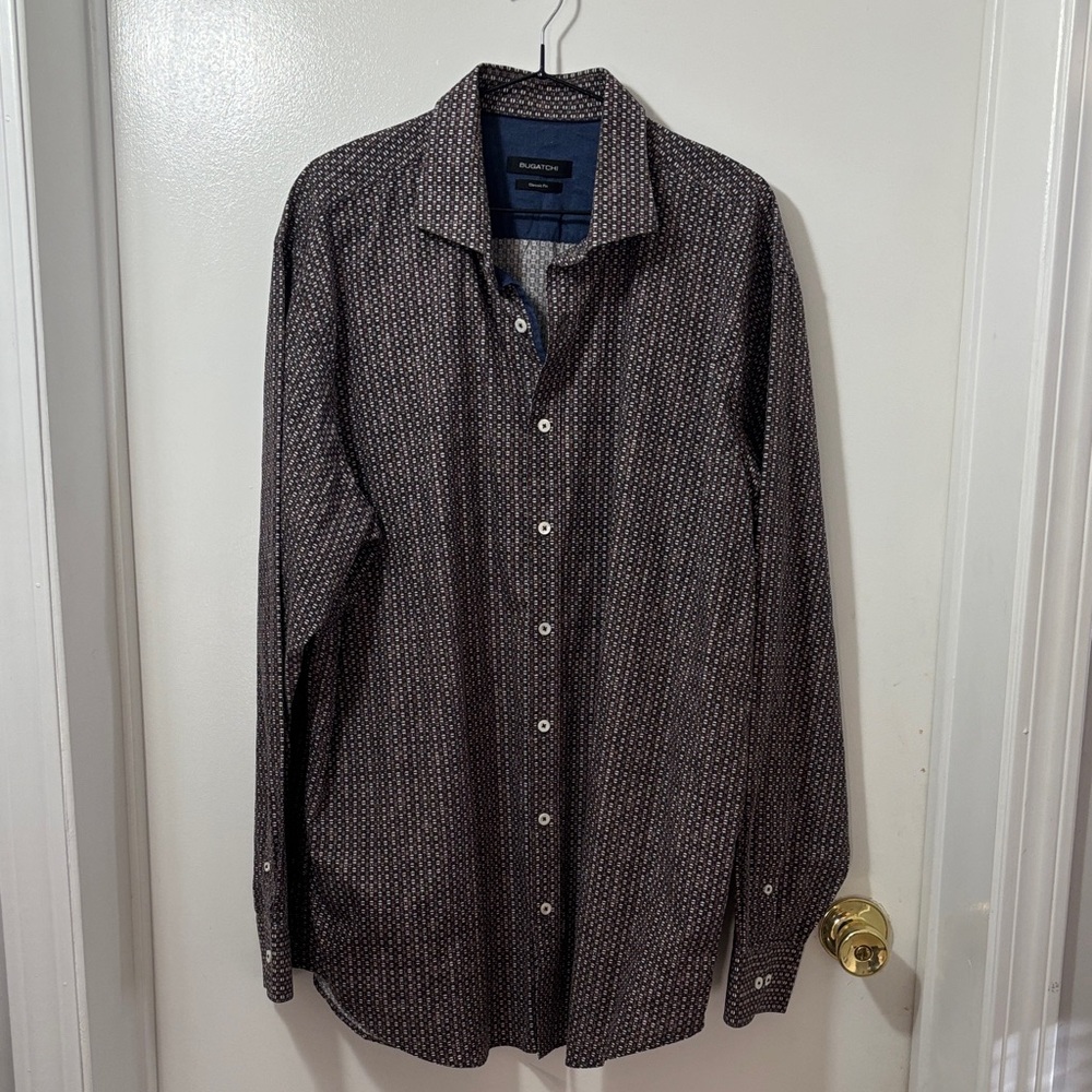❤️‍🔥Bugatchi Black and Brown Geometric Men's Shirt